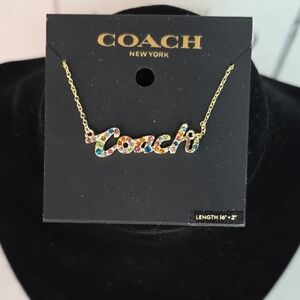 Coach Gold Tone Necklace with Multicolor Gems